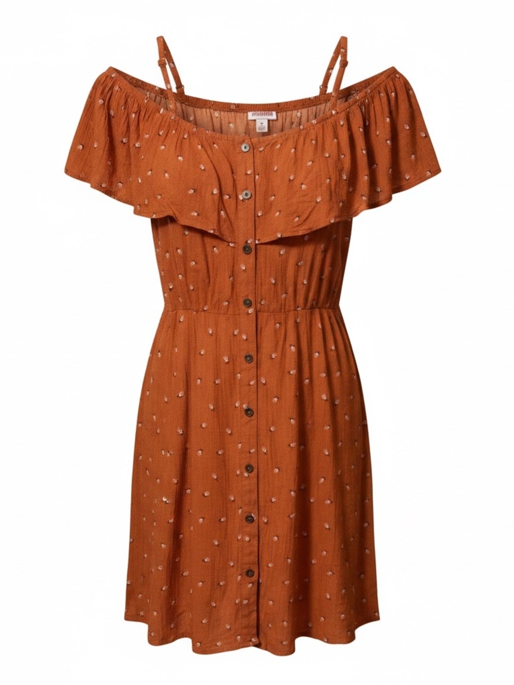 Rust Off-Shoulder Ruffle Dot Sundress